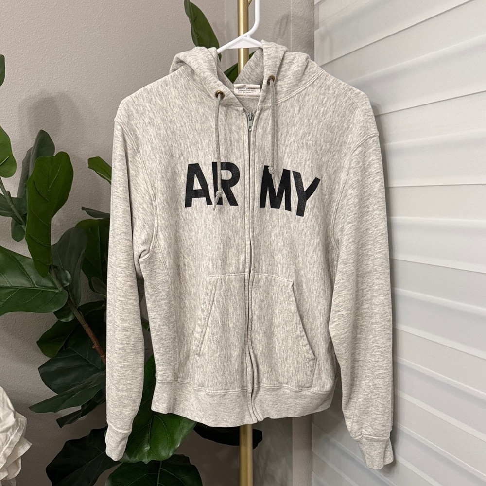 Vintage U.S. ARMY Physical Fitness Uniform (PFU) Gray Hooded Sweatshirt: Medium